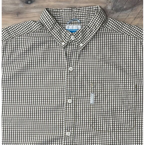 Columbia Button Up Shirt Mens XL Brown Plaid Rip Stop Long Sleeve Pocket - Picture 1 of 7